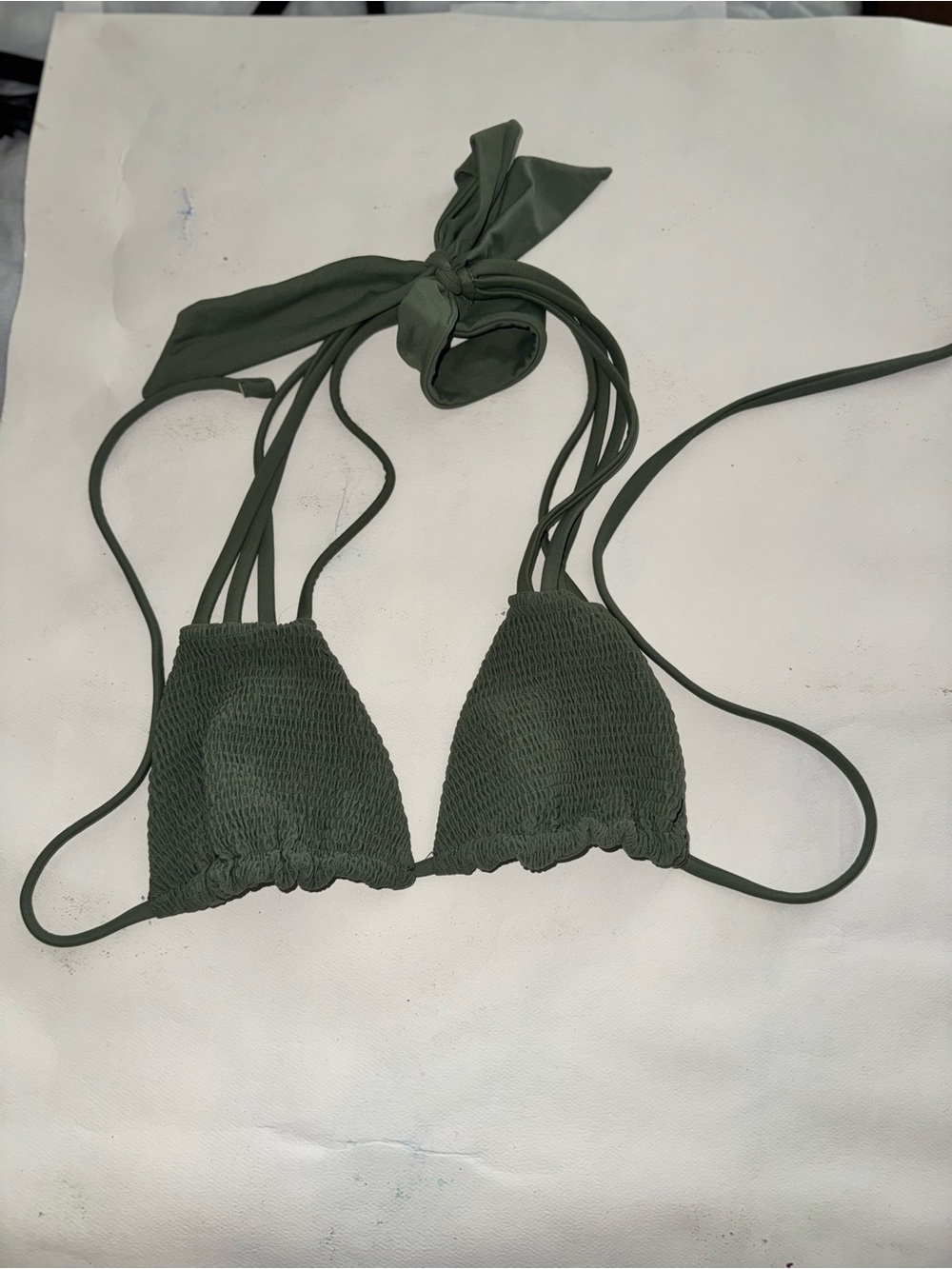 Tori Praver Swimwear Olive Green Smocked Triangle Bikini Top